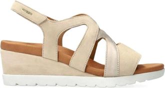 Mephisto Beige sleehak sandaal met klittenbandsluiting - Dames - Sleehakken - Beige - 38 EU - Leer - Schoenen