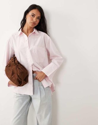 Gina Tricot Gina Tricot - Camicia oversize in puro cotone rosa chiaro