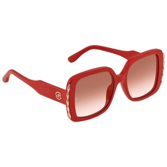 Elie Saab Womens Es 015/s Sunglasses In Shinny Red/gradient Lenses With Light Gold Mirror