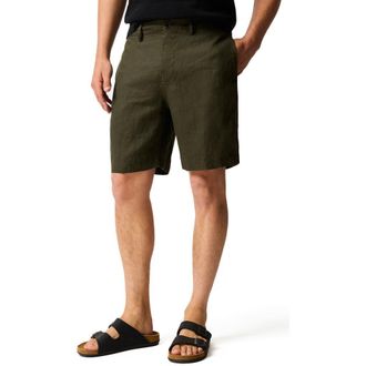 Rodd & Gunn Resort Flat Front Linen Bermuda Shorts in Dark Olive at Nordstrom, Size 28R