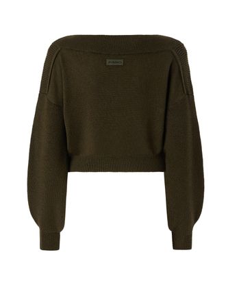 Pinko Womens Cropped Wool Jumper Military Green Jumpers Sweater