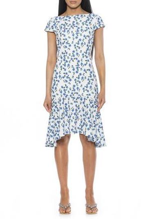 Alexia Admor Renata Cap Sleeve Handkerchief Hem Knit Dress in Blue Ditzy at Nordstrom Rack, Size X-Large