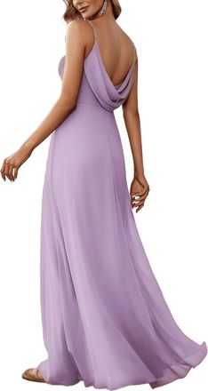 Ever-pretty Womens Maxi Bridesmaid Dress Spaghetti Straps V-Neck A-Line Chiffon Empire Waist Backless Dress Sage Green 8UK