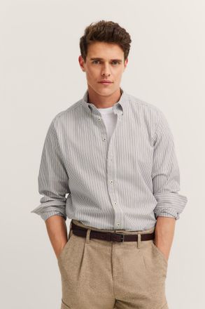 Bugatti Herren Vrijetijdsshirt met lange mouwen, gestreept en easy-care