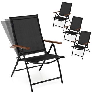 Costway Costway 4PCS Folding Patio Chairs Garden Dining Chairs w/5-Position Backrests in Black