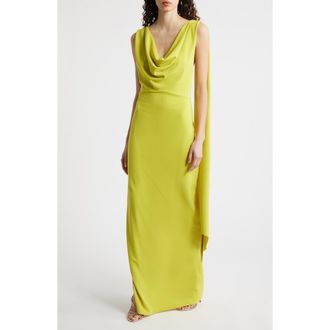 Black Halo Brullo Draped Column Gown in Chartreuse at Nordstrom, Size 14