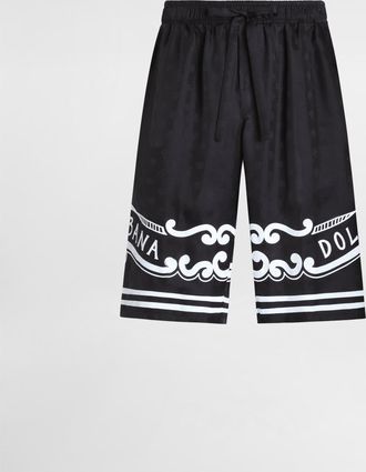 Dolce & Gabbana Silk Shorts With Bandanna-print Details - Man Pants And Shorts Black 46