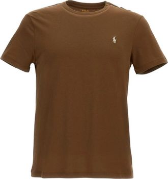 Polo Ralph Lauren Ribgebreide T-shirt met ronde hals - Heren - T-shirts - Bruin - S - Katoen - Tops