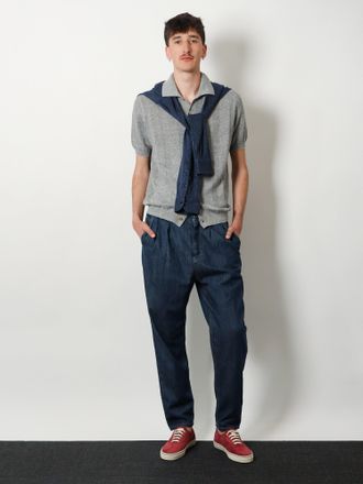 Brunello Cucinelli Mens Cardigan Linen-Cotton Grey Sweater
