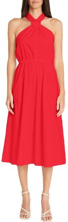 Maggy London Halter Neck O-Ring Poplin Midi Dress in Tomato Puree at Nordstrom Rack, Size 0