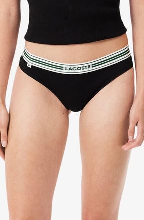 Lacoste High Waist Stretch Cotton Jersey Thong in Black at Nordstrom, Size 3X-Large