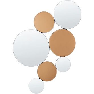 Beliani Espejo De Pared Moderno De Forma Irregular Y Redonda Con Ganchos De Vidrio Y Mdf Cobrizo Y Plateado Laxou