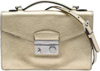 Prada Pre-owned Sound Lock Satchel - Dames - Vintage Handtas - Geel - ONE Size - Leer - Vintage