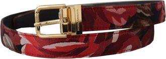 Dolce & Gabbana Riem met bloemenprint - Heren - Riemen - Rood - ONE Size - Leer - Accessoires