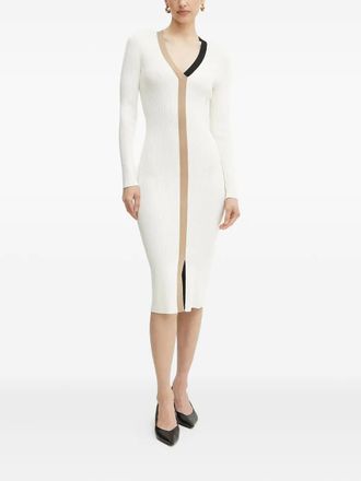 BOSS Fabiri ribbed v-neck midi dress - women - Viscose/Polyester - S - White