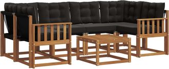 vidaXL Conjunto De Sof&aacute;s De Exterior 7 Uds. Natural Y Negro Vidaxl