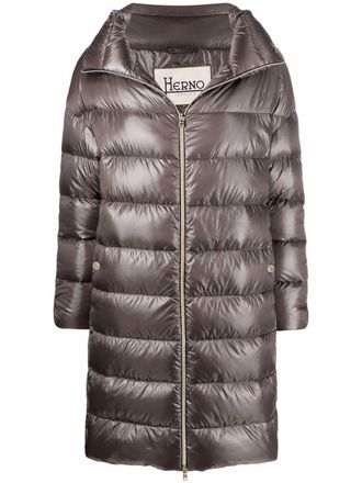 Herno down-feather mid-length coat - women - Feather Down/Polyamide/Polyamide - 38 - Grey