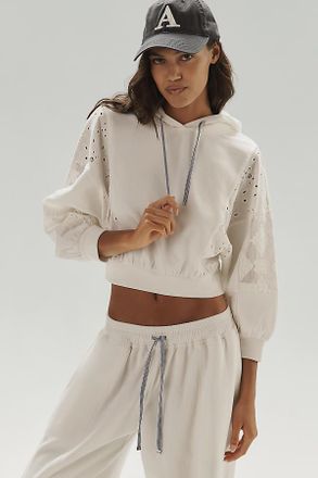 Anthropologie Daily Practice Rhythmic Lace Mesh Hooded Sweatshirt