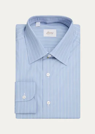 Brioni Mens Striped Cotton Dress Shirt
