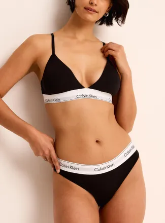 Calvin Klein Womens Logo band stretch thong Cotton and modal