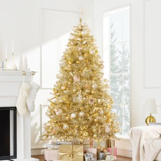 Best Choice Products Artificial Tinsel Christmas Tree - Champagne Gold