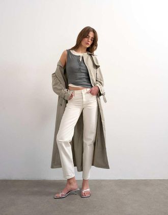 Topshop Runway - Jeans dritti a vita media color osso-Bianco
