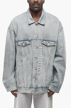 Balenciaga Denim Jacket with Delav&eacute; Effect and Logo Buttons Balenciaga
