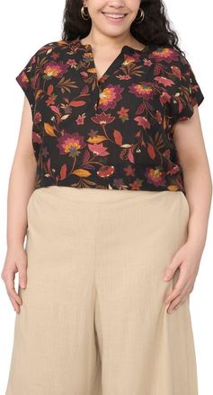 Vince Camuto Print Top in Rich Black at Nordstrom, Size 1X