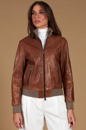 D'Arienzo Bomber in pelle color cuoio effetto vintage DArienzo, Seleziona Taglia XXL, Colore Cuoio
