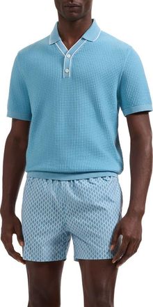 Bugatchi Waffle Stitch Polo Sweater in Teal at Nordstrom, Size X-Large