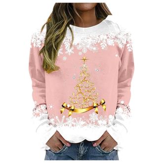 Generic Christmas Tree Jumpers for Women Ladies Christmas Sweatshirts Soft Xmas Tree Print Graphics Pullover Claus Shirt Holiday Long Sleeve Tops Ladies Xmas 