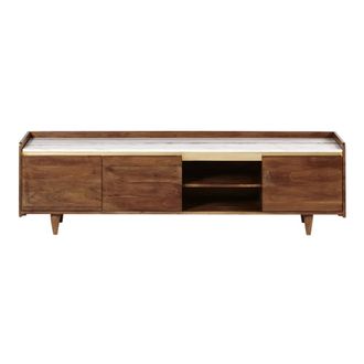 Maisons du monde Mueble de TV con 3 puertas de acacia maciza y m&aacute;rmol blanco 165 cm