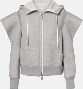 sacai Cutout cotton-blend fleece hoodie