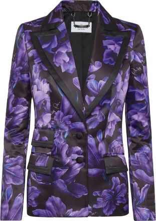 Philipp Plein Duchesse blazer met bloemenprint - Dames - Blazers - Zwart - S - Leer - Jassen