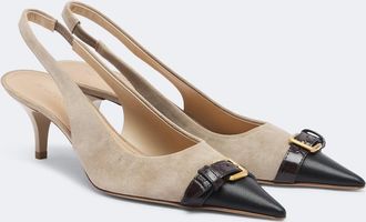 J.W.Anderson Leather-trimmed suede slingback pumps