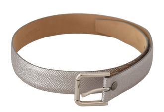 Dolce & Gabbana Womens Metallic Silver Leather Metal Waist Buckle Belt - One Size