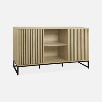 Sweeek Sweeek - Aparador Contempor&aacute;neo Acanalado Efecto Madera De 2 Puertas, 140cm, Lisbonne, Natural, 140x40x77 Cm