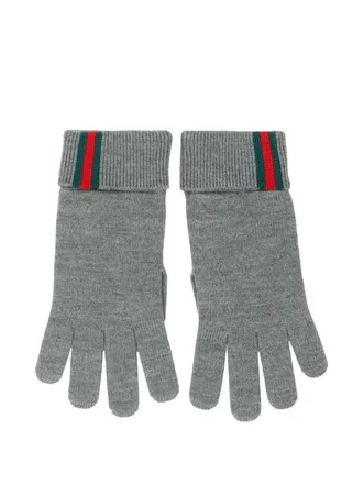 Gucci Web-detail gloves - men - Wool - M - Grey