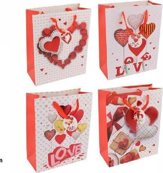 Trade Shop Trade Shop - Set 6 Buste Borsa Regalo Cuori Love San Valentino 30x40x12cm 69880 Varie Fantasie