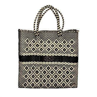 Lola's Bag Womens Medium Handmade Aztec Regular Strap Stripe Tote Bag In Beige/black