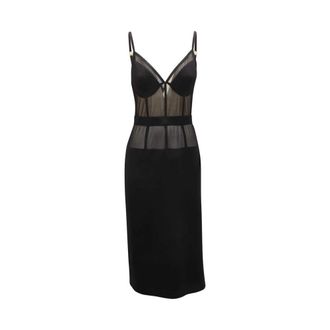 Elisabetta Franchi Ab-701-51E2 Midi Jurk - Dames - Casual kleedjes - Zwart - L - Leer - Kleedjes