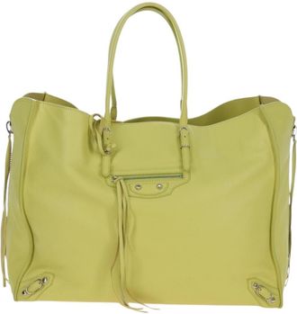 Balenciaga Papier A4 Zip Around Classic Studs Leather Yellow Leather Handbag (Pre-Owned)