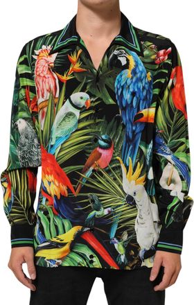 Dolce & Gabbana Mens Multicolor Parrot Print Lounge Casual Shirt