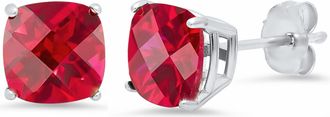 MAX + STONE Sterling Silver or Gold 8mm Cushion Cut Gemstone Birthstone Stud Earrings