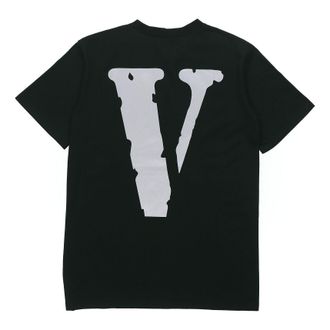 Vlone 3M Reflective Large Logo Short Sleeve Couple Style Black Gray VLTE17SS007
