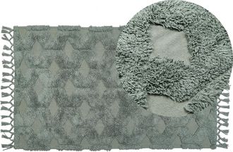Beliani Beliani - Alfombra De Algod&oacute;n Verde 80 X 150 Cm Hecho A Mano Patr&oacute;n Geom&eacute;trico Borlas Kars