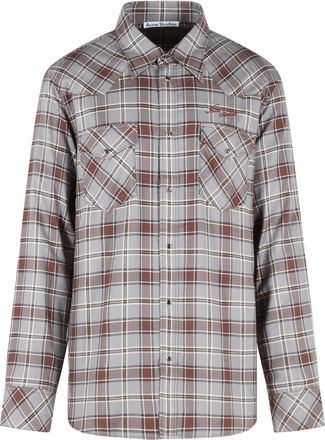 Acne Studios Grey Checkered Pointed-Collar Viscose Shirt