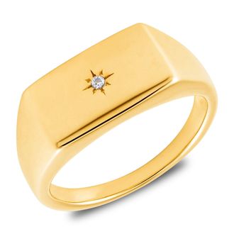 MAX + STONE 18K Gold Plated Star Vermeil Lab Grown Diamond Signet Ring