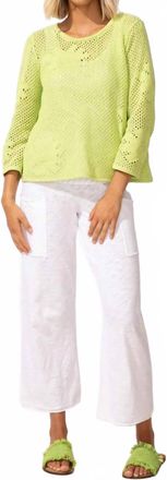 Escape Floral Crochet Easy Pullover Sweater In Kiwi