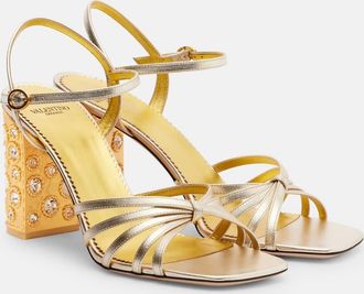 Valentino Garavani 90 embellished metallic leather sandals